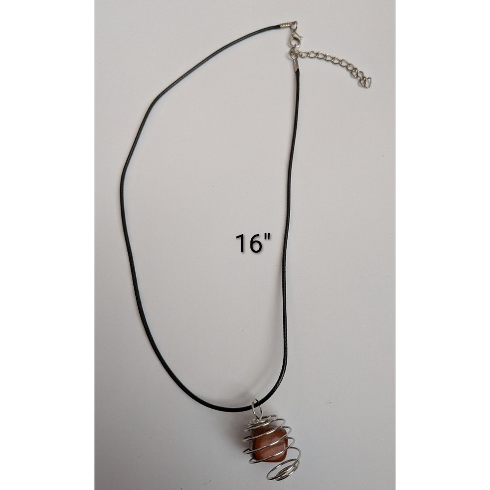 Red Jasper Stone Spiral Cage Pendant Necklace Black Cord Boho Jewelry 16 inch - Picture 1 of 2